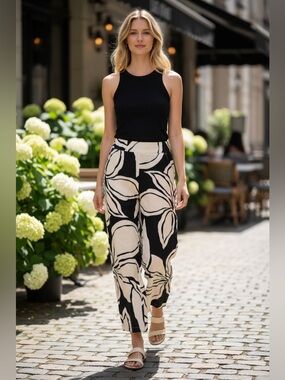 Rachel Zoe Linen Blend Women’s Vacation GeometricCapri Wide Leg Pants Sz XS new